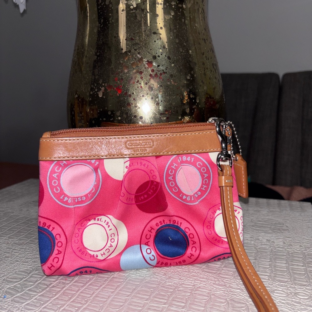 Coach Multicolor Wristlet with Pink and Tan Accents